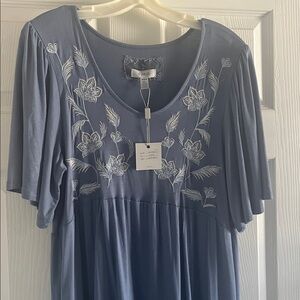 NEW Cupio babydoll hi-lo t shirt viscose dress cute boho blue with white design